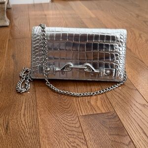 Rebecca Minkoff Metallic Silver Croc-Embossed Crossbody